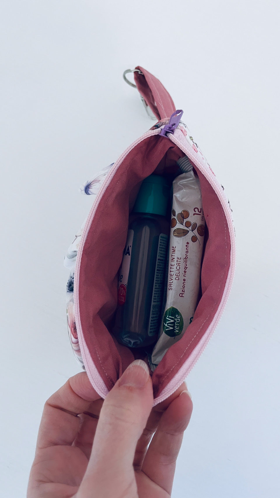 Mini flat portachiavi fiorellini rosa farfalle - pronta consegna