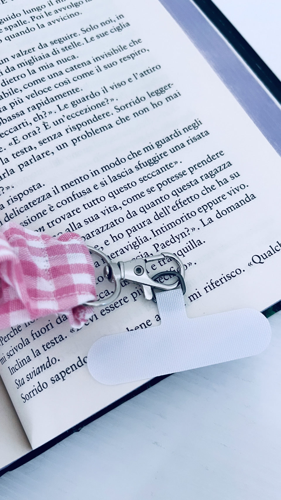 Porta badge/cellulare da collo elastico vichy rosa 🤍🌸