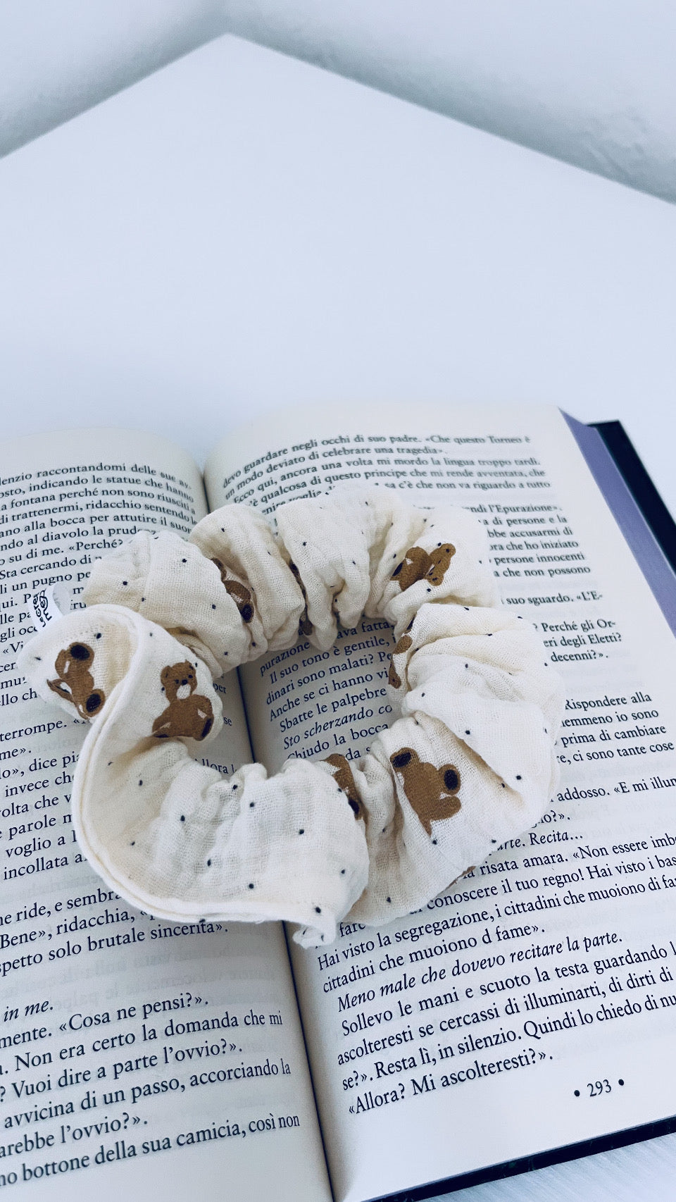 Scrunchie elastico mussola orsetti 🤍🧸🤎 - pronta consegna